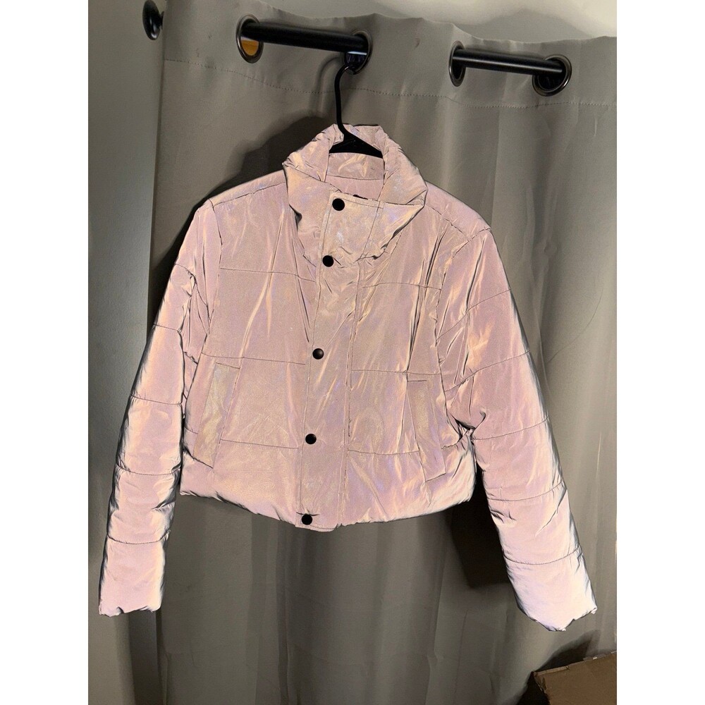 FASHION NOVA Reflective Silver Puffer Jacket, Reflective Style Preowned